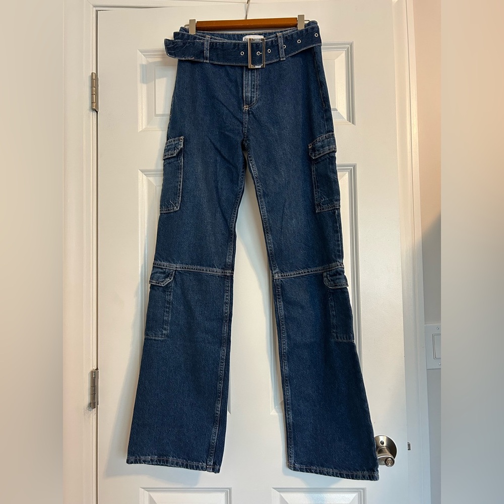 Zara Women's Blue Cargo Jeans - Size 2/ 24 waist
